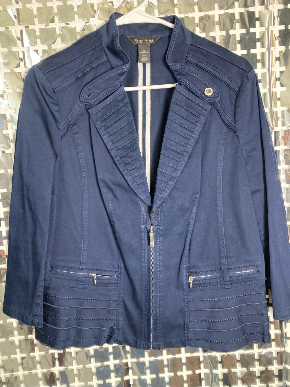 White House Black Market Navy Military-Style Zip Blazer